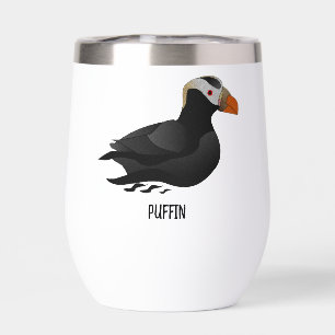 Adorable Crested Puffin Cartoon Swimming