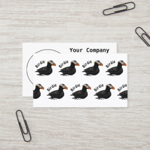 Adorable Crested Puffin Cartoon Swimming Business Card