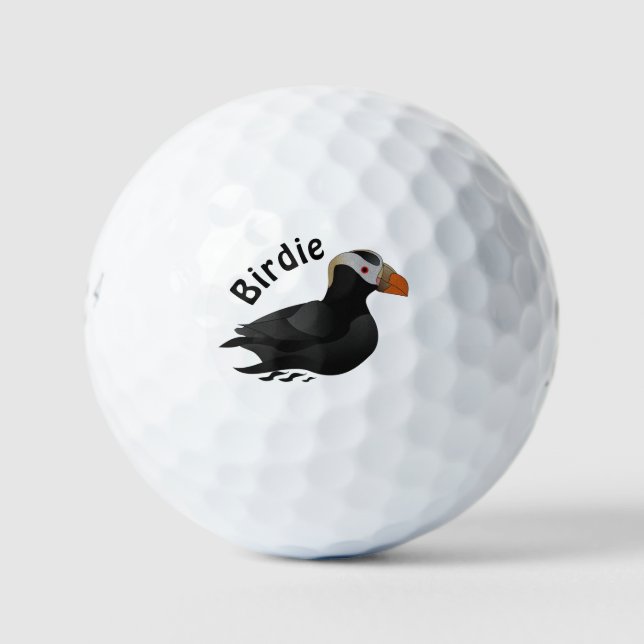 Adorable Crested Puffin Cartoon Swimming Golf Balls (Front)