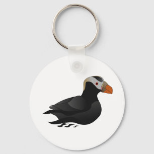 Adorable Crested Puffin Cartoon Swimming Key Ring