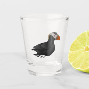 Adorable Crested Puffin Cartoon Swimming Shot Glass