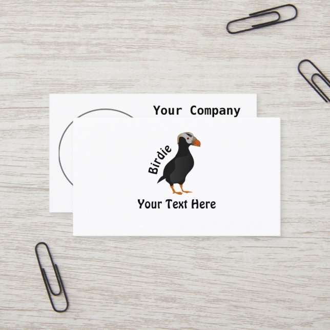 Adorable Crested Puffin Standing Cartoon Business Card (Front/Back In Situ)