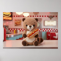 Adorable Crocheted Beaver in Diner Glass Hotdog