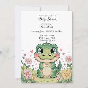 Adorable Crocodile in a Flower Field Invitation