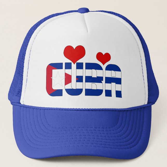Adorable Cuba Flag Hearts Patriotic Trucker Hat (Front)