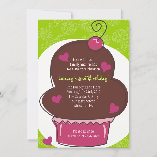 Adorable Cupcake Birthday Invitation (Front)