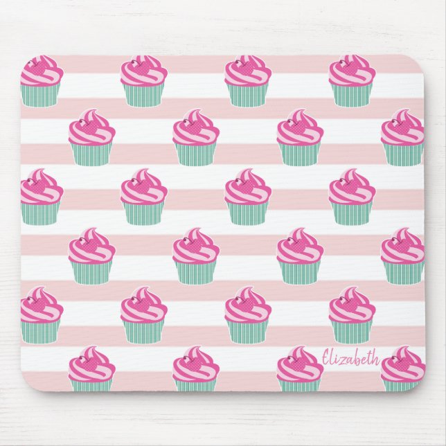 Adorable Cupcakes, Stripes -Personalised Mouse Pad (Front)