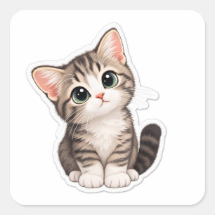 “Adorable Curious Kitten – Cute Cat Sticker” 🐱 Square Sticker