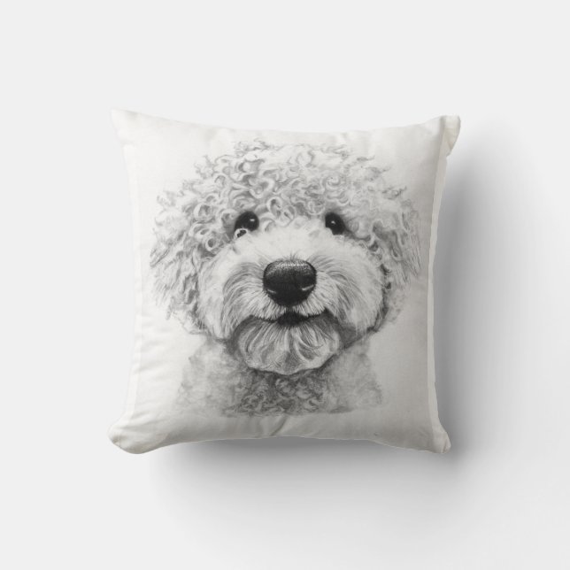 Adorable curly-haired dog sketch, lagotto cushion (Front)