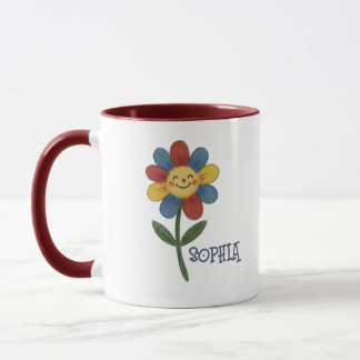 Adorable Custom Name Happy Flower Kids Mug