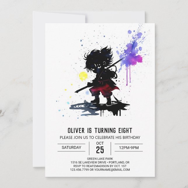 Adorable Custom Ninja Boy Digital Birthday Invitation (Front)