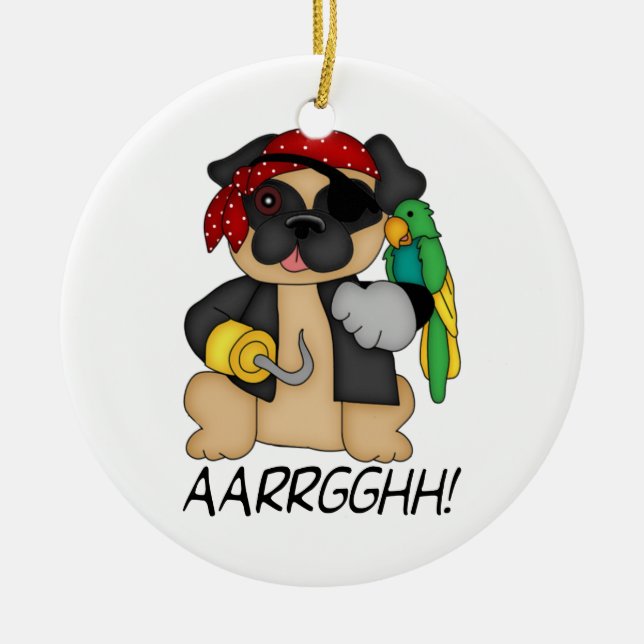 Adorable Customisable Fawn Pug Pirate Tees Ceramic Tree Decoration (Front)