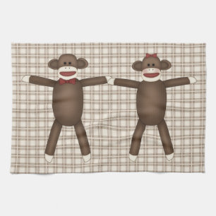 Adorable Customisable Sock Monkey Tees, Gifts Tea Towel