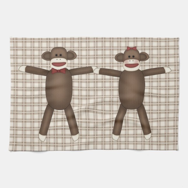 Adorable Customisable Sock Monkey Tees, Gifts Tea Towel (Horizontal)