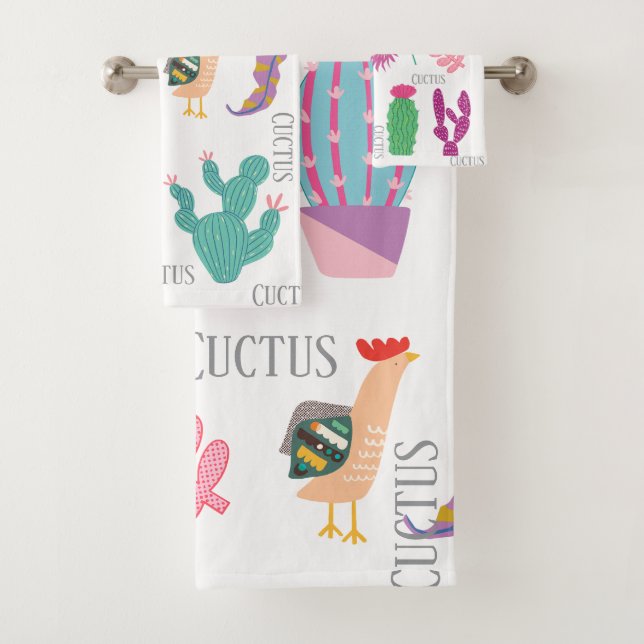 Adorable custus and leaves pattern cute pink blue bath towel set (Insitu)