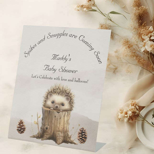 Adorable Cute Baby Hedgehog Baby Shower  Pedestal Sign (Creator Uploaded)