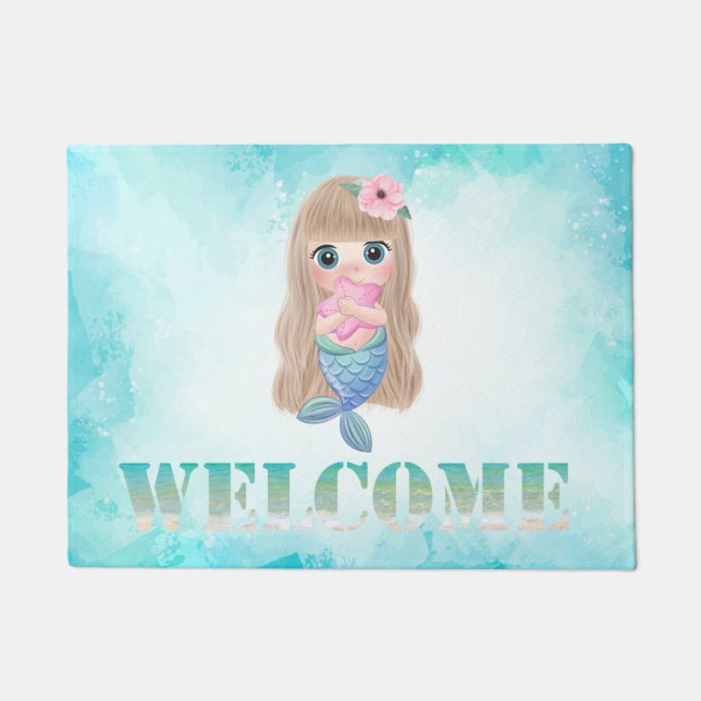 Adorable Cute Baby Mermaid, Sea Doormat (Front)