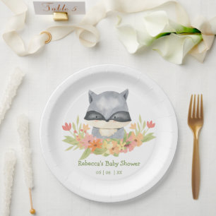 Adorable Cute Baby Racoon Baby Shower Paper Plate