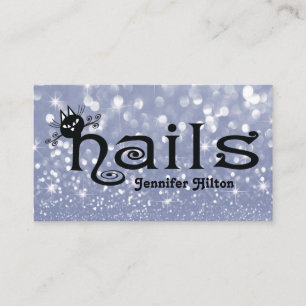 Adorable cute black cat fun nails logo business card