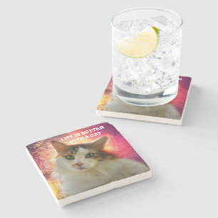Adorable Cute Calico Cat Stone Coaster