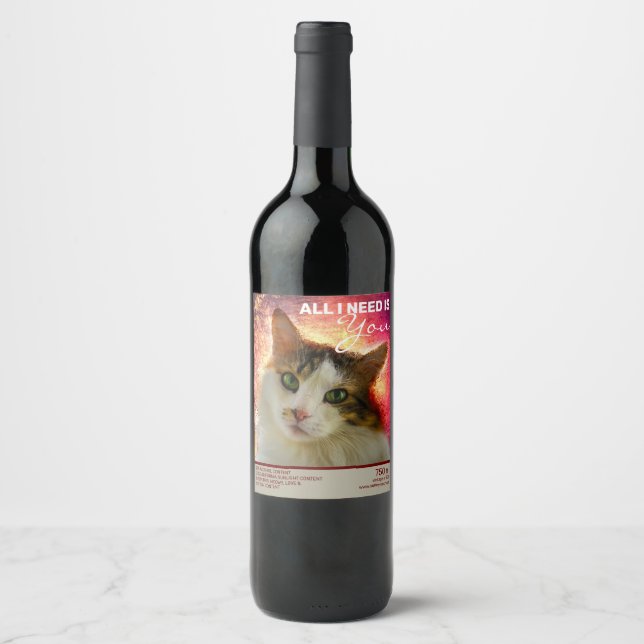Adorable Cute Calico Cat Wine Label (Front)