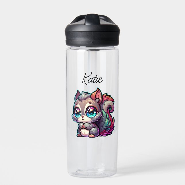 Adorable Cute Cartoon Squirrel Personalised  Water Bottle (Front)