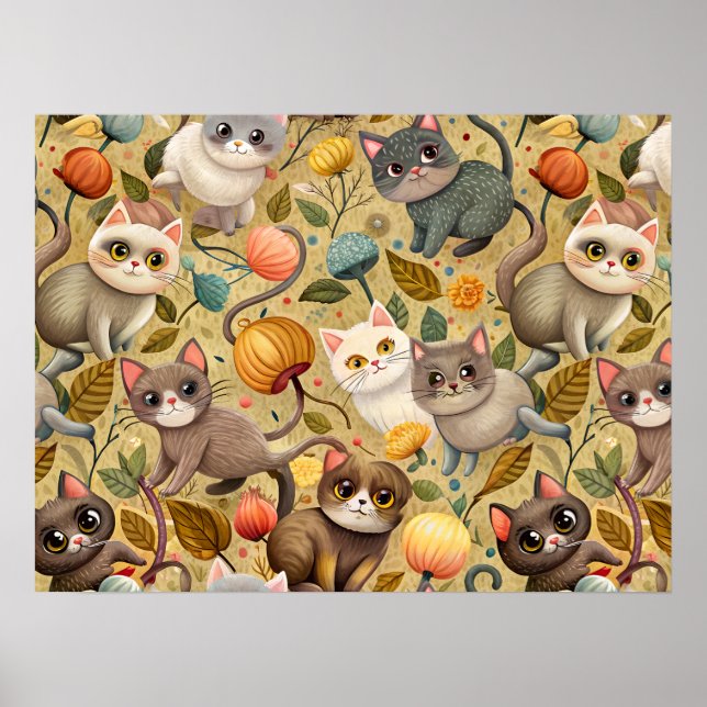 Adorable Cute Cat Poster (Customisable Cat Size) (Front)