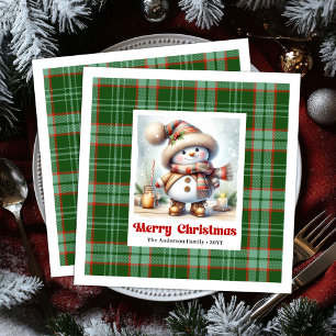 Adorable Cute Christmas Snowman Editable Napkins 