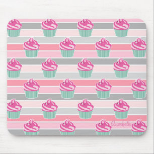 Adorable Cute Cupcakes, Stripes -Personalised Mouse Pad