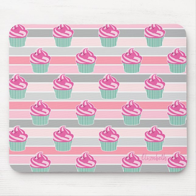 Adorable Cute Cupcakes, Stripes -Personalised Mouse Pad (Front)