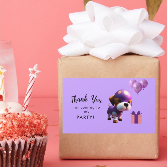 Adorable Cute Dog Children’s Birthday Party  Rectangular Sticker (Party)