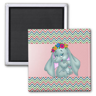 Adorable Cute Elephant On Zigzag Pattern Magnet