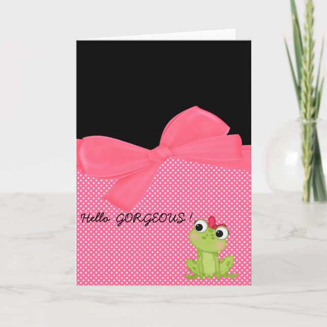 Adorable Cute Frog on Polka Dots-Hello Gorgeous Card (Front)