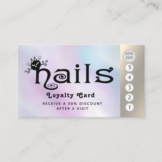 Adorable cute fun nails cat  loyalty card (Front)