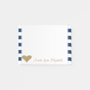 Adorable Cute Glittery Heart,Navy Blue Stripes Post-it Notes