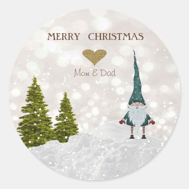 Adorable Cute Gnome,Pine Trees,Snow Classic Round Sticker (Front)