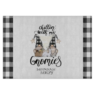 Adorable Cute Gnomes Black Buffalo Plaid Cutting Board