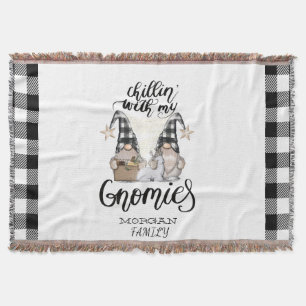 Adorable Cute Gnomes Black Buffalo Plaid Throw Blanket