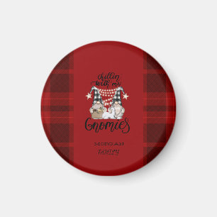 Adorable Cute Gnomes Red Buffalo Plaid Magnet