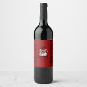 Adorable Cute Gnomes Red Buffalo Plaid Wine Label