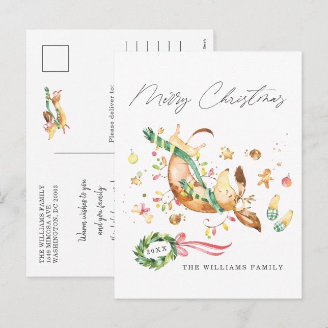 Adorable Cute Happy Dog Dachshund Christmas Lights Holiday Postcard (Front/Back)