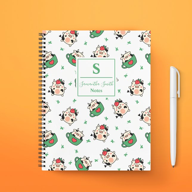 Adorable Cute Kawaii Cow Pattern Monogram Notebook (Creator Uploaded)