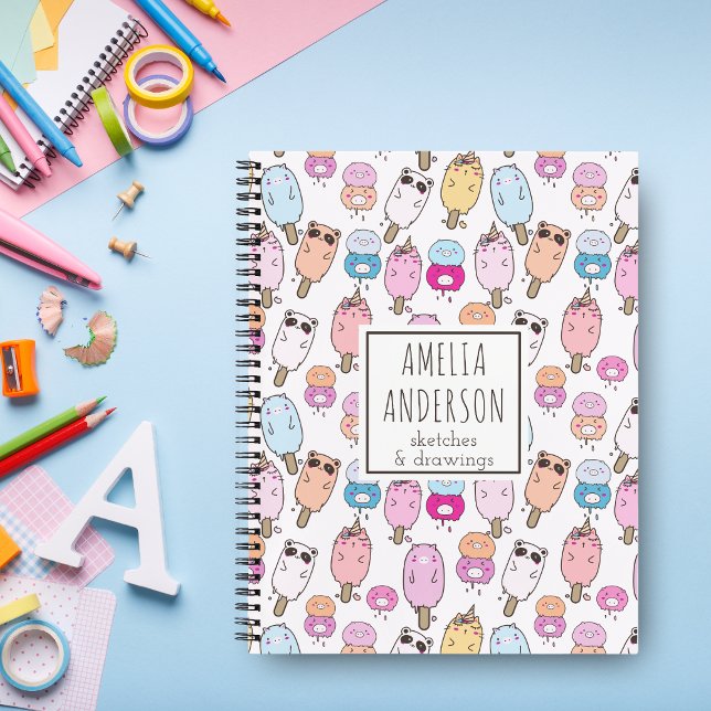 Adorable Cute Kawaii Farm Animals Custom Name  Notebook (Creator Uploaded)
