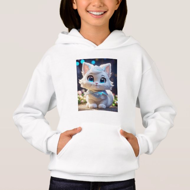 Adorable Cute Kitten Hoodie for Girls (Front)