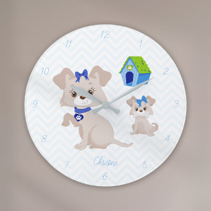 Adorable Cute Mummy Dog with Puppy Large Clock