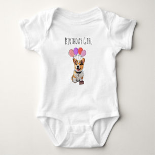 Adorable Cute Must-Have Pink Corgi Birthday Girl Baby Bodysuit