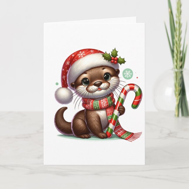 Adorable Cute Otter Christmas Card (Front)