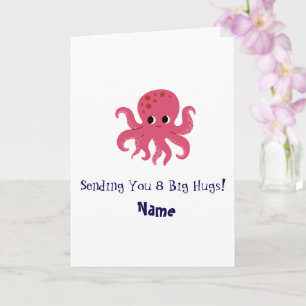 Adorable Cute Pink Octopus Kawaii Illustration Card