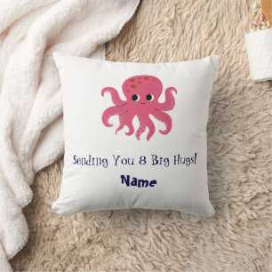 Adorable Cute Pink Octopus Kawaii Illustration Cushion