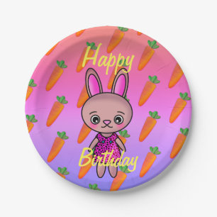 Adorable Cute Rabbit with Carrot Birthday Rainbow Paper Plate